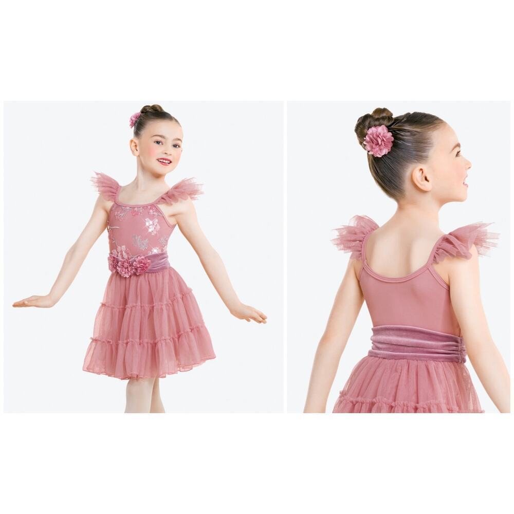 REVOLUTION DANCE Making Memories Pink Sequin Velvet Floral Ballet Costume XSC